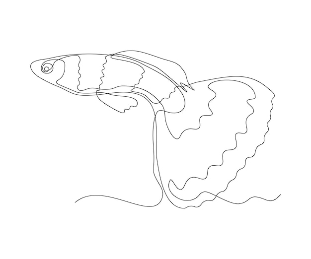 Abstracte Goudvis Aquariumvissen Guppy Continu Een Lijntekening