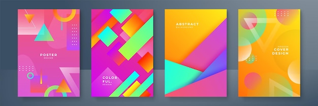 Abstracte gradiënt geometrische omslagontwerpen trendy brochuresjablonen kleurrijke futuristische posters Vectorillustratie