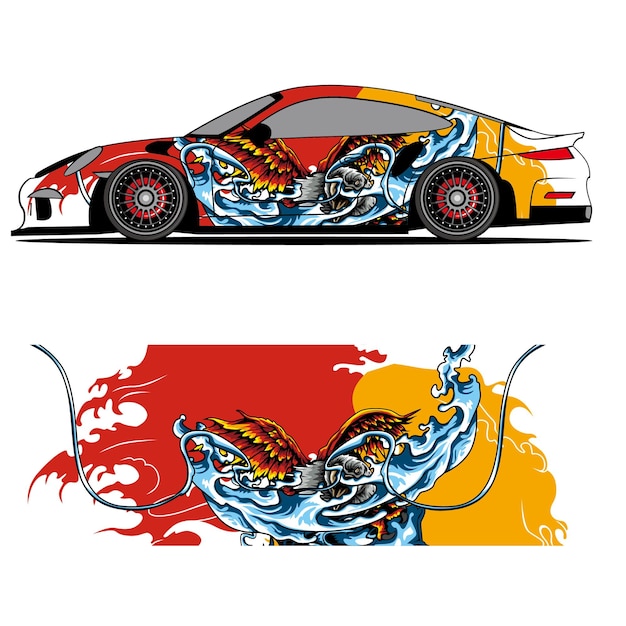 Vector abstracte grafisch ontwerp van een racevinyl-sticker voor reclame voor raceauto's