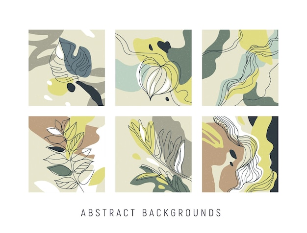 Abstracte grafische illustraties met planten en bladeren