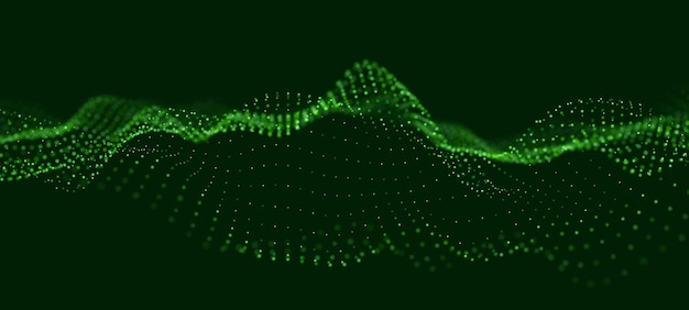 Abstracte groene deeltje achtergrond Stroom golf met stip landschap Technologie vectorillustratie