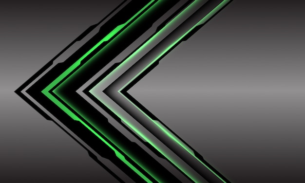 Abstracte groene lijn licht cyber pijl richting grijze metalen lege ruimte futuristische technische achtergrond.