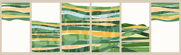 Abstracte groene veld of Golf eco boerderij achtergrond natuur landschap vectorillustratie met Krabbel textuur berg heuvel organische plantage esthetische platteland posterontwerp ecologie brochure
