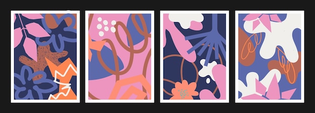 Abstracte groovy bloemenposters in jaren 90-stijl Cartoon psychedelische zuurstijl Hippie en botanisch