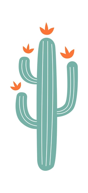 Abstracte hand getekende cartoon cactus met bloemen platte pictogram