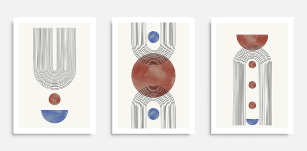 Abstracte handgetekende hedendaagse posters halverwege de eeuw moderne kunst wanddecoratie interieurontwerp