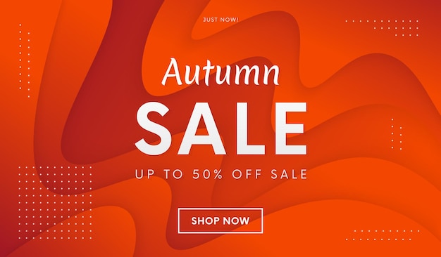 Abstracte herfst verkoop promo banner. trendy vloeibare oranje kleur achtergrond vector design.