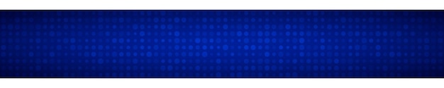 Abstracte horizontale banner of achtergrond van kleine cirkels of pixels van verschillende groottes in blauwe kleuren.