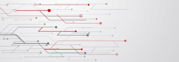 Abstracte illustratie met een patroon van punten verbonden door grijze en rode lijnen op een witte achtergrond