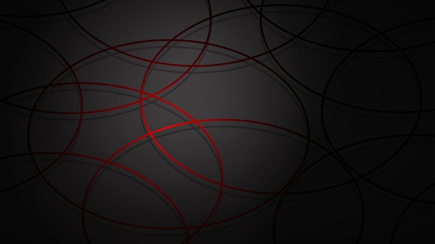 Abstracte illustratie van donkerrode kruisende cirkels met schaduwen op zwarte achtergrond