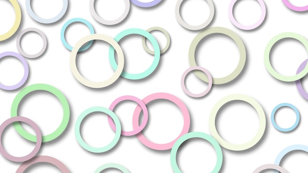 Abstracte illustratie van willekeurig gerangschikte gekleurde ringen met zachte schaduwen op witte achtergrond
