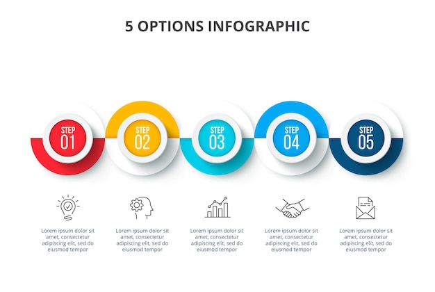 Vector abstracte infographics nummer opties sjabloon. tijdlijnpresentatie met 5 opties.