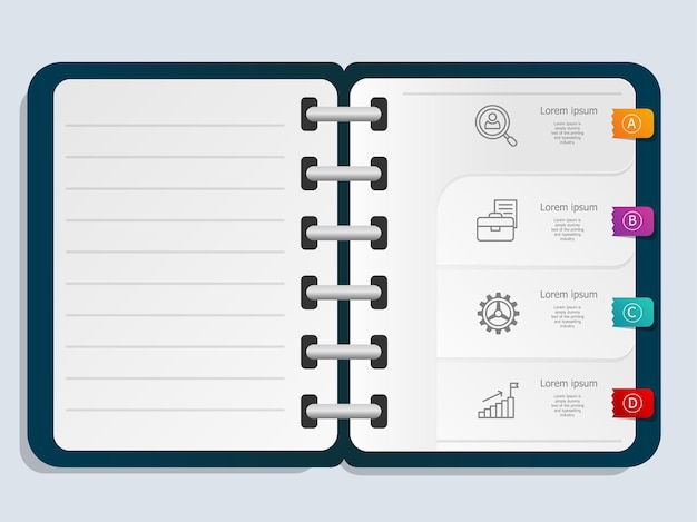 Abstracte infographics presentatie element notebook sjabloon met zakelijke pictogram