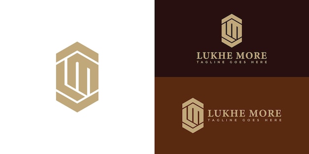 Abstracte initiële letter LM of ML-logo in gouden kleur geïsoleerd op meerdere witte en bruine achtergronden