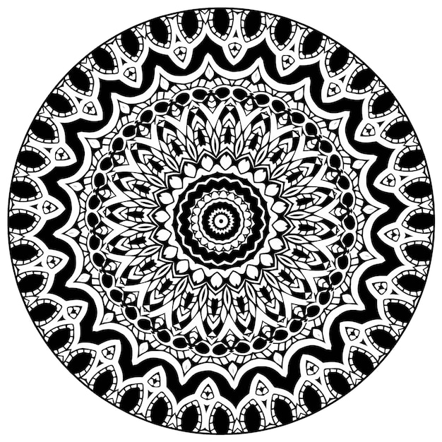 Abstracte islamitische bloem, Arabisch henna-ontwerp, yogasymbool. Witte achtergrond, zwarte omtrek.