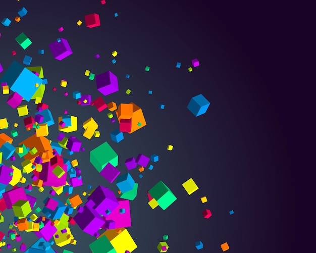 Abstracte isometrische vliegende kleurrijke heldere kubussen geometrische banner achtergrond sjabloon vector