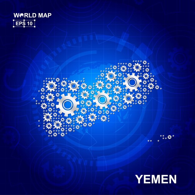 Abstracte Jemen kaart ontwerp met transmissie tandwielen en versnellingen pictogram concept
