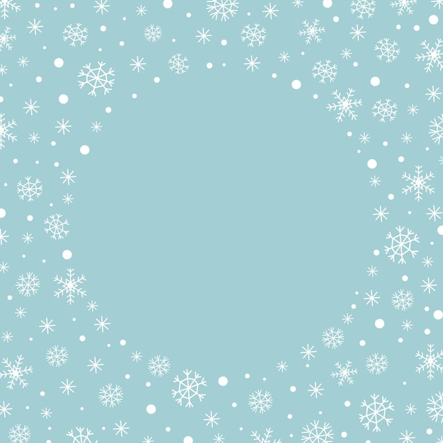 Abstracte Kerstmisachtergrond met een rond kader van witte sneeuwvlokkensneeuw en copyspace