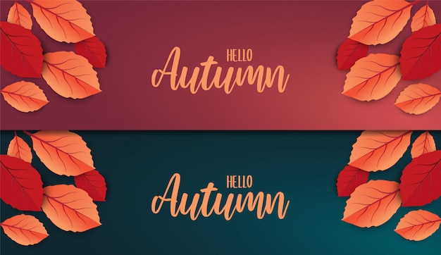 Abstracte kleurrijke bladeren versierde achtergrond voor Hello Autumn reclamekopbal of bannerontwerp.