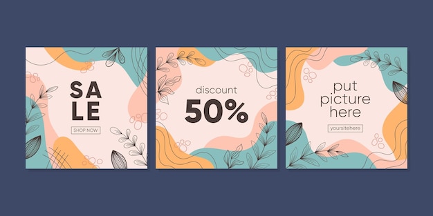 Abstracte kleurrijke social media plaatsen banners voor kortingen te koop