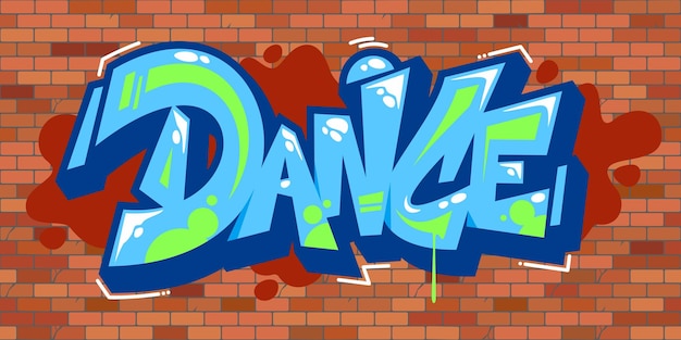 Abstracte Kleurrijke Stedelijke Bakstenen Muur Met Graffiti Street Art Word Dance Lettering Vector Illustratie