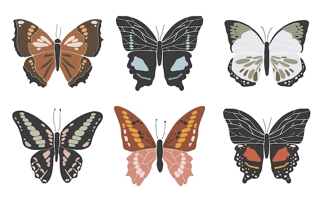 Abstracte kleurrijke vlinder set boho insecten voorjaarscollectie