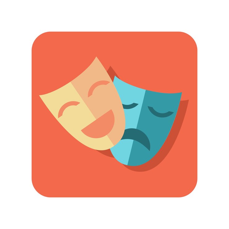 Vector abstracte knop pictogram theater masker gelach en verdriet op een witte achtergrond vector