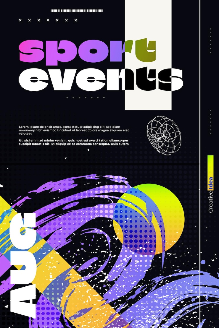 Vector abstracte kunstposter met kleurrijke penseeltextuur en halftone-effect template design voor poster flyer of cover sport poster design template