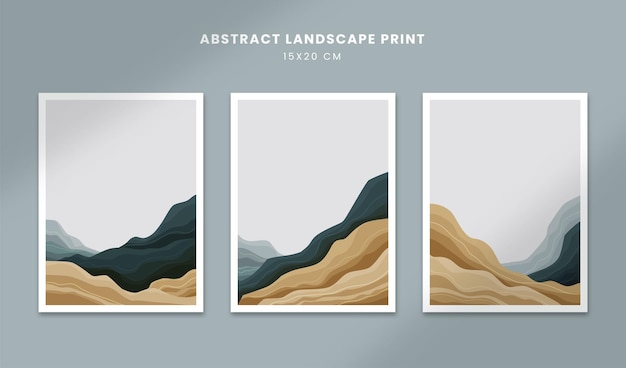 abstracte landschap posters kunst handgetekende vormen covers set met berg detail