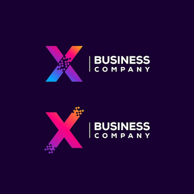 Abstracte Letter X Logo-ontwerp met Pixels vierkante vorm voor technologie en digitale Business Company