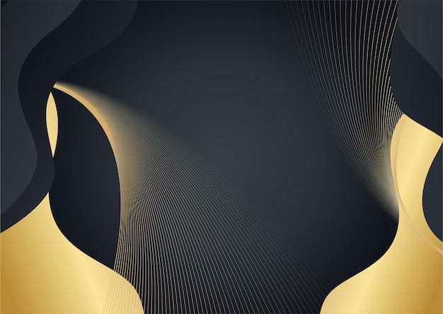 Abstracte luxe zwarte achtergrond met gouden lijn. Elegante moderne achtergrond met kopie ruimte. U kunt gebruiken voor omslagbrochuresjabloon, poster, bannerweb, gedrukte advertentie, enz.