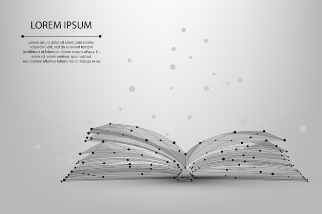 Vector abstracte maaslijn en punt open boek. laag poly onderwijsconcept. veelhoekige futuristische vector