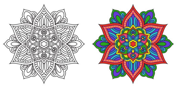 Vector abstracte mandala bloemenornament kleurrijke moderne mandala ontwerp mandala lijnillustratie