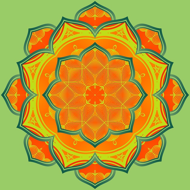 Abstracte mandala getextureerde oranje kleur gele combinatie met groene lijnen en achtergrond