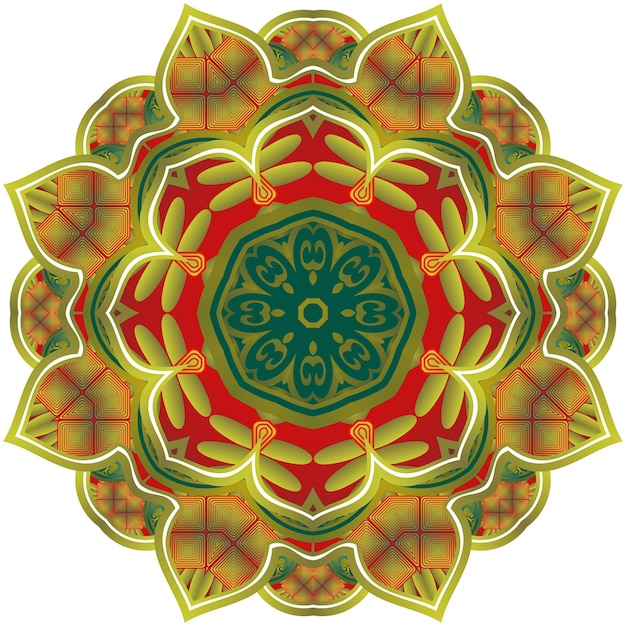 Abstracte mandala met prachtige groene en rode getextureerde gouden strepen