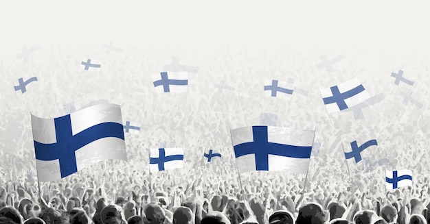 Abstracte menigte met vlag van Finland Volkeren protesteren revolutiestaking en demonstratie met vlag van Finland
