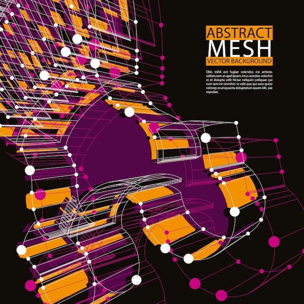 Abstracte mesh vectorillustratie, sjabloon voor technologie thema lay-outs, verbinding, communicatie, engineering, wetenschap, natuurkunde, scheikunde, elektronica, programmering enz, duidelijke eps 8.