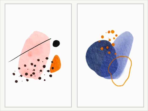 abstracte minimale aquarel handgetekende vloeibare vormen kunst aan de muur