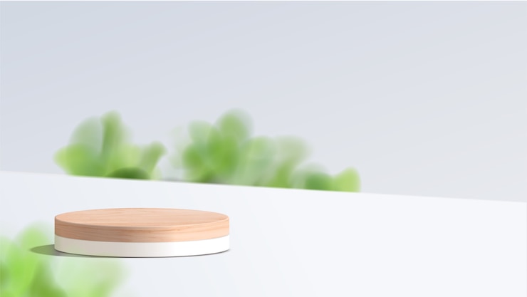 Vector abstracte minimale scène met geometrische vormen. wit podium met bladeren. productpresentatie, show cosmetische productvertoning, podium, podiumsokkel of platform.
