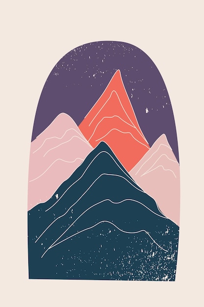 Abstracte minimalistische Boho Mountain Art Print Poster