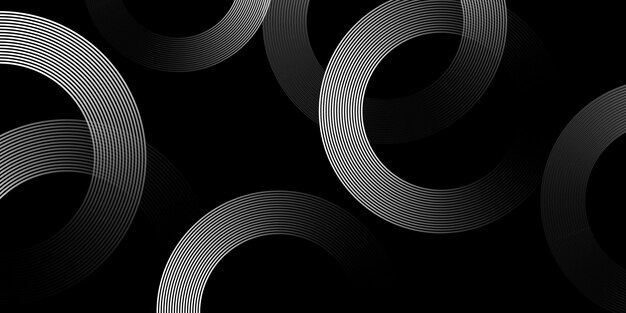 Abstracte minimalistische cirkelvormige achtergronden met zwart-witte lineaire patronen en blauwe accenten