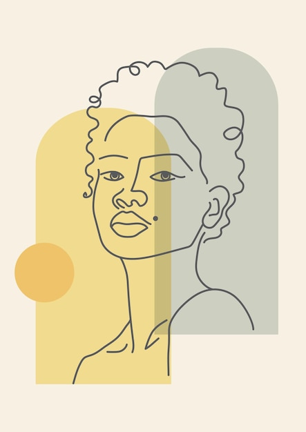 Abstracte minimalistische illustratie met lineaire jonge vrouwenposter