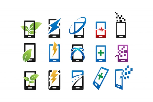 Abstracte mobiele telefoon logo en pictogram ontwerpsjabloon