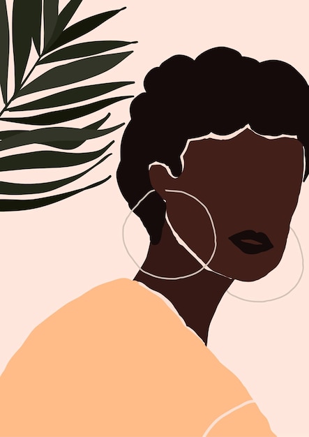 Abstracte moderne jonge Afro-Amerikaanse zwarte vrouw met oorbellen portret silhouet