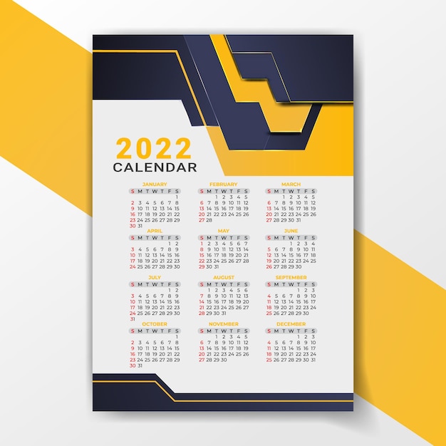 Abstracte moderne luxe nieuwjaar 2022 12 maanden kalender ontwerpsjabloon Premium Vector