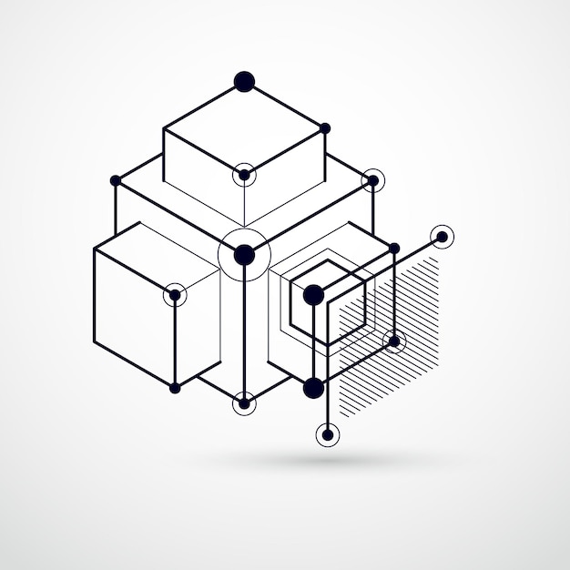 Abstracte moderne retro zwart-wit 3D-achtergrond, geometrische futuristische vormen vectorillustratie. Abstracte regeling van motor of engineering mechanisme.