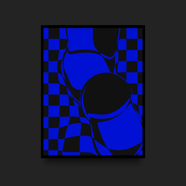 Abstracte modieuze poster. Zwitserse grafisch. Blauwe en zwarte vervormde vierkanten. vector illustratie