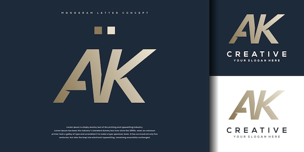 Abstracte monogram brief ak logo ontwerp