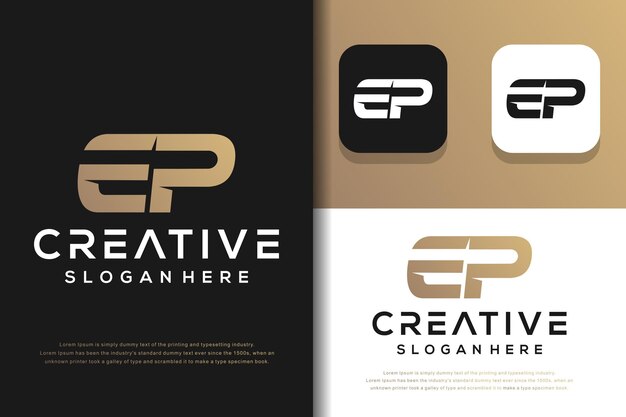 Abstracte monogram brief EP logo ontwerp