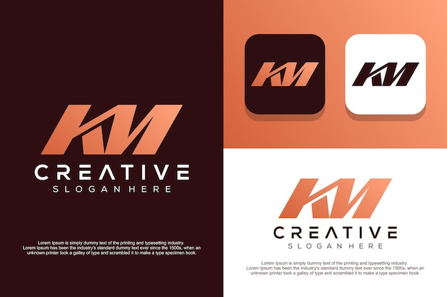 Abstracte monogram brief KM logo ontwerp